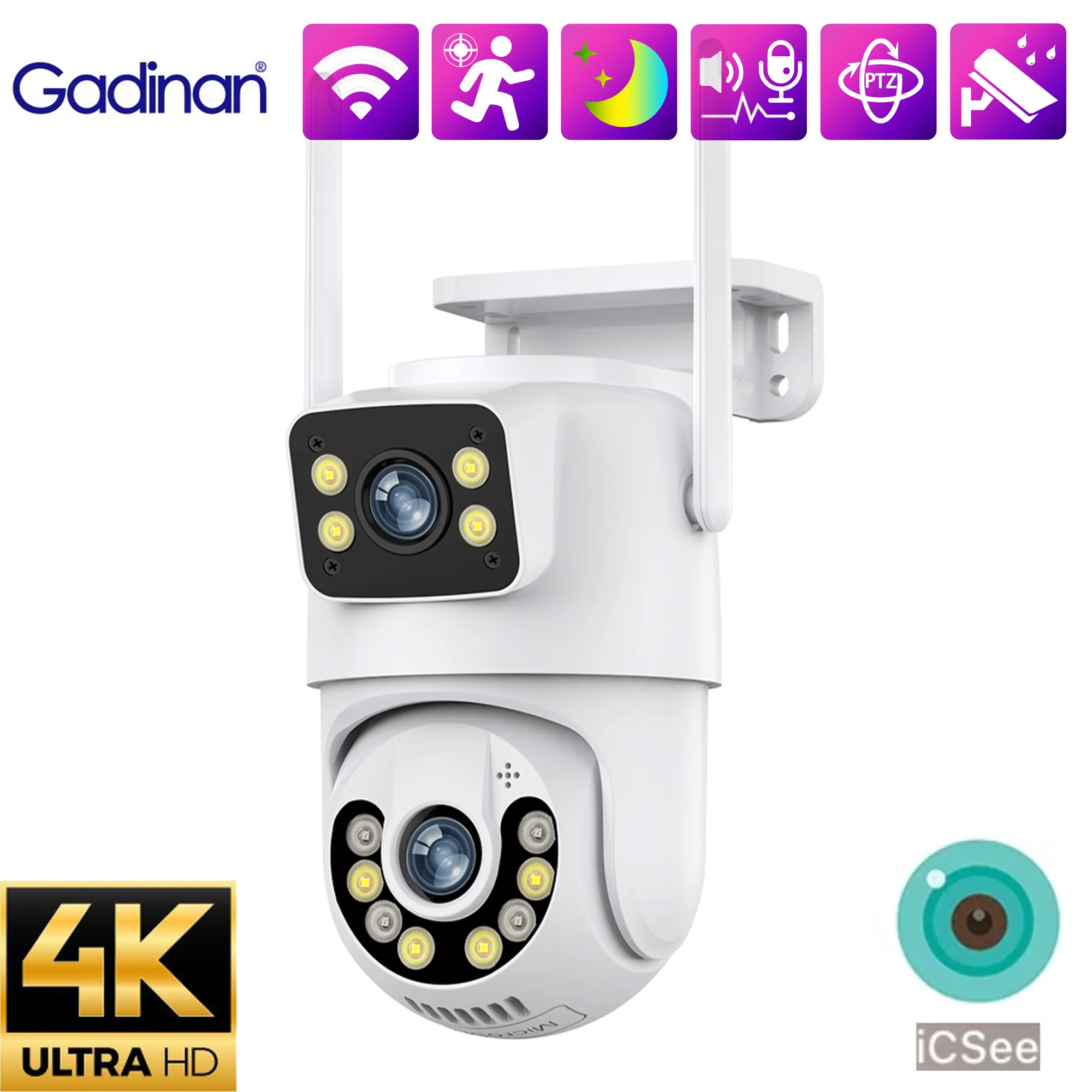 

Outdoor PTZ Wifi IP Camera Color Night Vision 8MP4K Dual Lens Human Detection Auto Tracking CCTV Security Video Monitoring iCSee