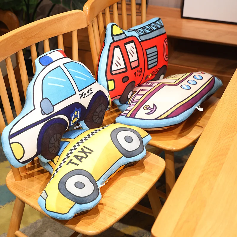 Cartoon Car Fire Truck Excavator Plush Toys Stuffed Doll Hug Pillows Chair Cushion Kids Children Boys Birthday Gifts Room Decor 4