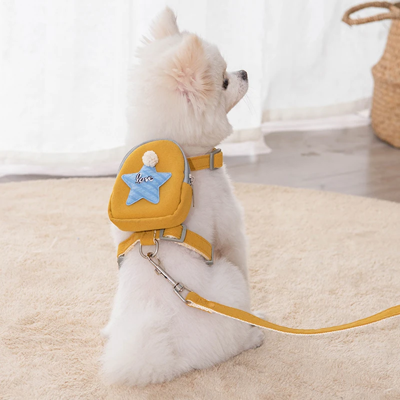 Pet Dog Cat Harness with Backpack for Small Medium Dogs Large-capacity Dog Snack Bag for Outdoor Walking Training Pet Accessory