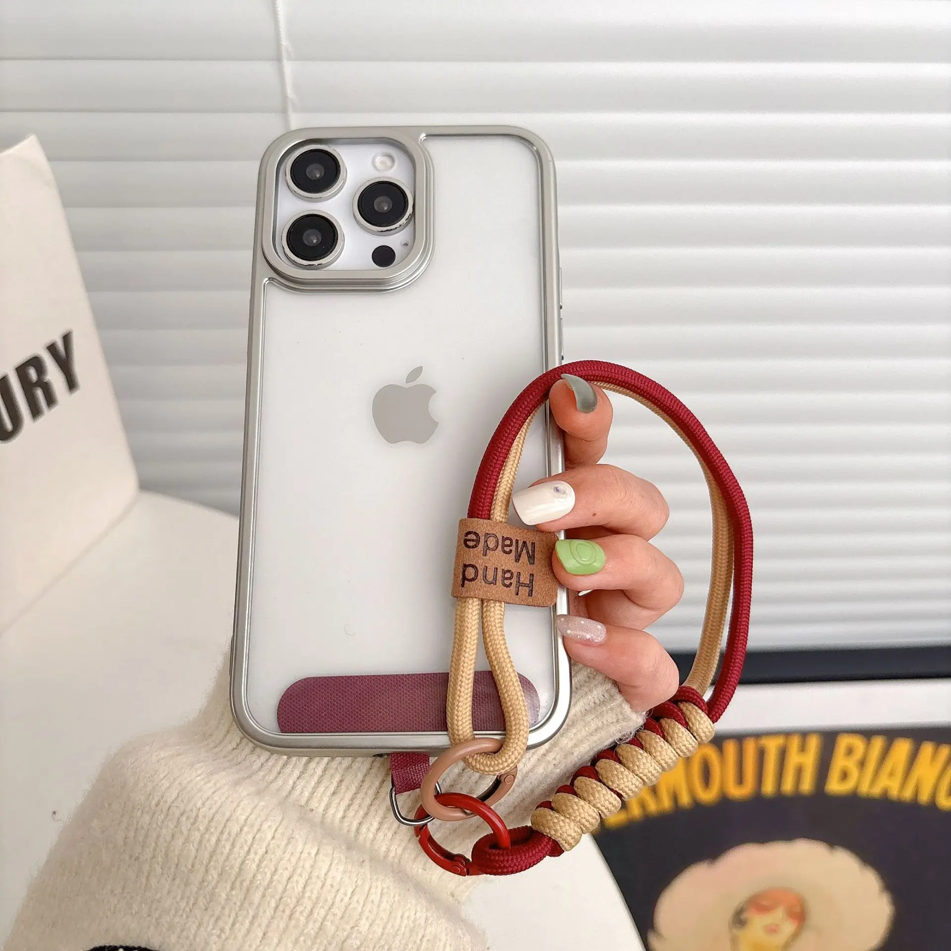 newplenty Universele korte telefoonketting, verstelbaar, telefoonkoord, telefoonkoord, anti-verlies, met ultradunne patch, Kameel., Eén maat