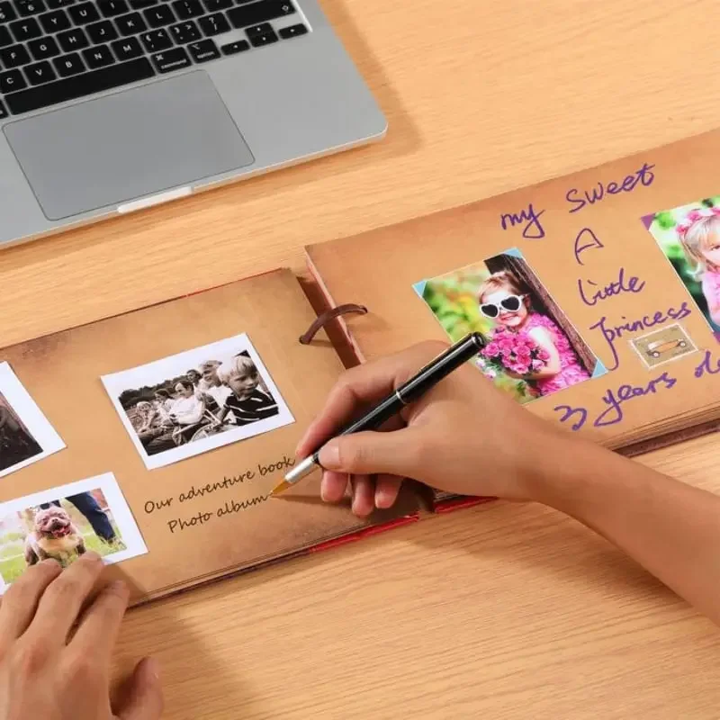 Album Foto Scrapbooking Legno - 100 Pagine, Design Mappa Mondo, Regalo Vintage - Foto 11