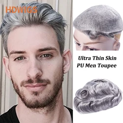 Men Capillary Prosthesis Thin Skin Male Human Hair Wigs Full PU 0.02-0.03mm Real Remy Hair Replacement Vloop Wig for Man Natural