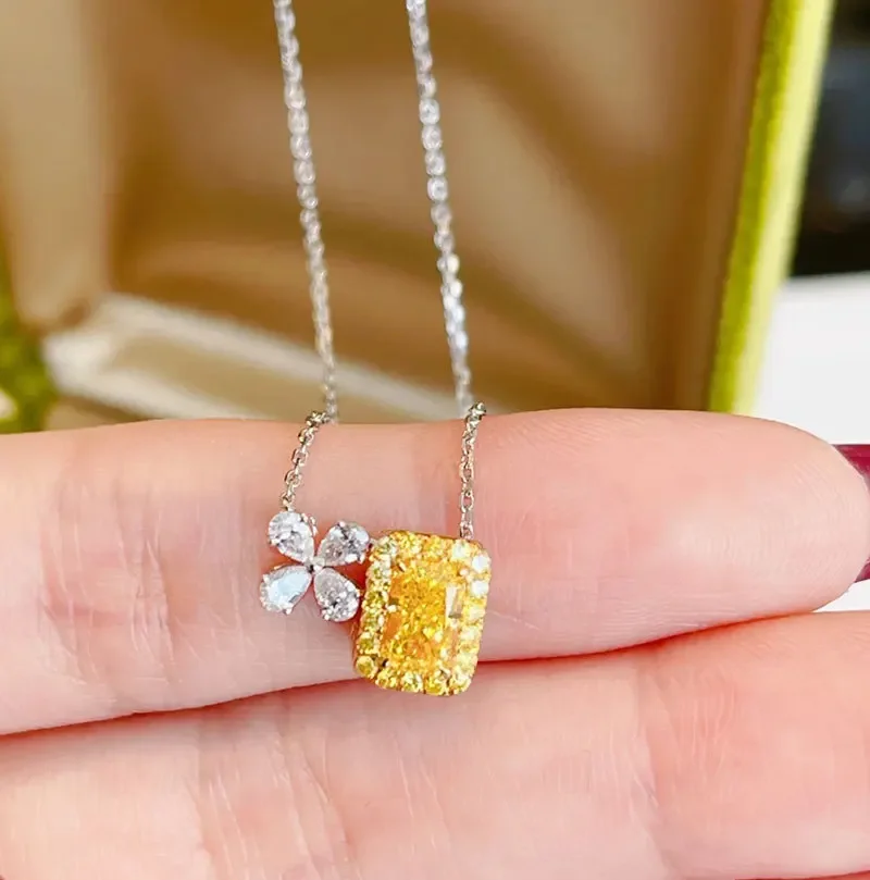 

Женское ожерелье из серебра 925 пробы с желтыми искусственными бриллиантами для женской роскошной нежной подвески, ювелирные изделия для юбилея, модный подарок