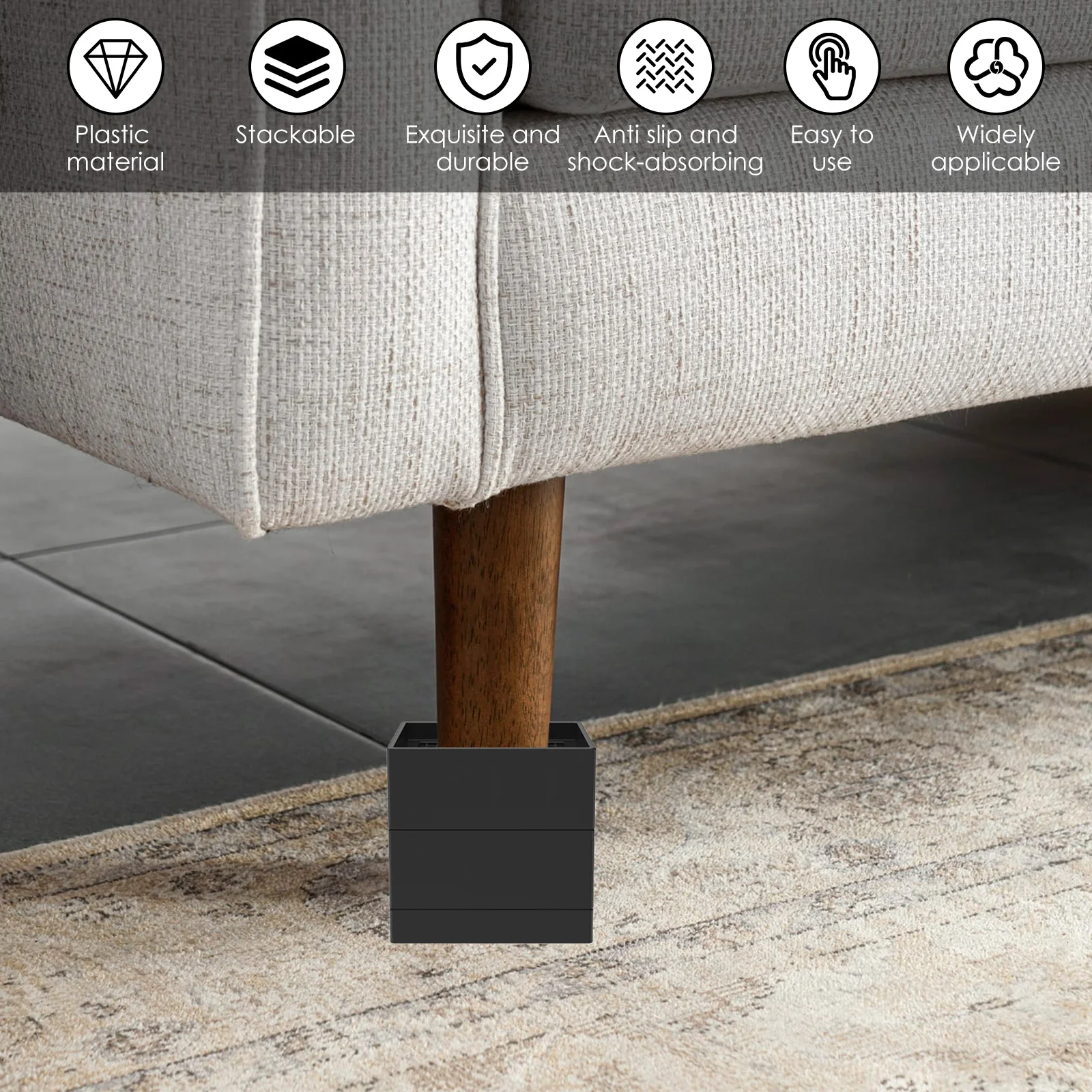 4Pcs Stackable Bed Riser Plastic Non Slip Furniture Riser Multifunctional Adjustable Bed Support Riser for Couch Desk Sofa Table