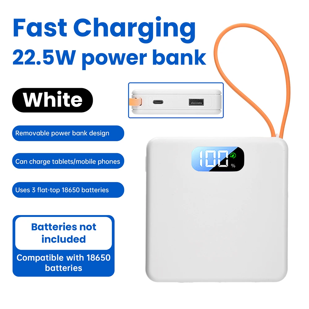 DIY 18650 Power Bank Fall 10 Watt/22,5 W Schnelle Lade Batterie Box Micro USB Typ-C Keine-Löten Batterie Lagerung Shell Eingebautes Kabel – Detail 15