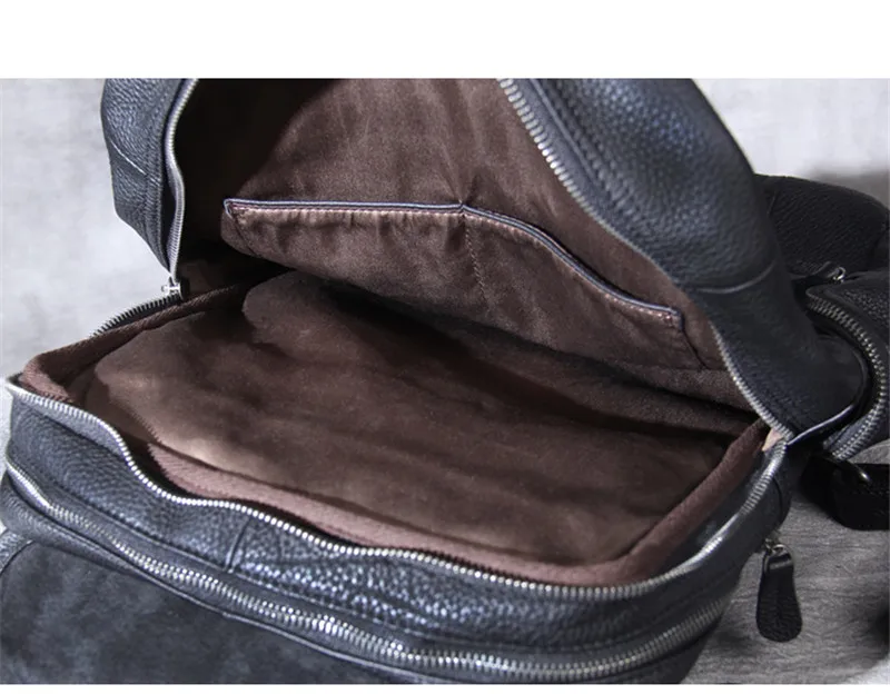 Outdoor travel high quality genuine leather men's black backpack organizer casual designer luxury natural real cowhide schoolbag 5