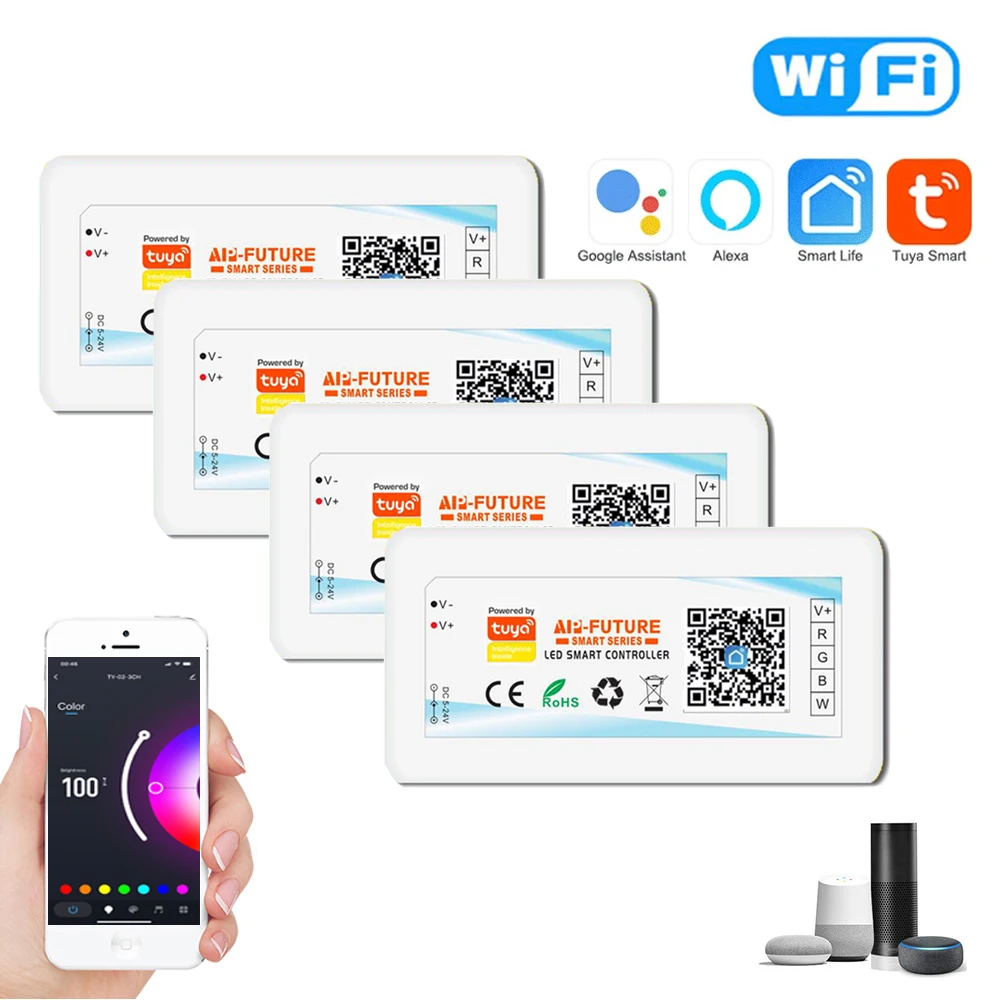 

Tuya WiFi Smart LED Controller DC5V-24V RGB/RGBW/RGBCCT Single Color Dimmer LED Strip Remote Control Works with Alexa Google