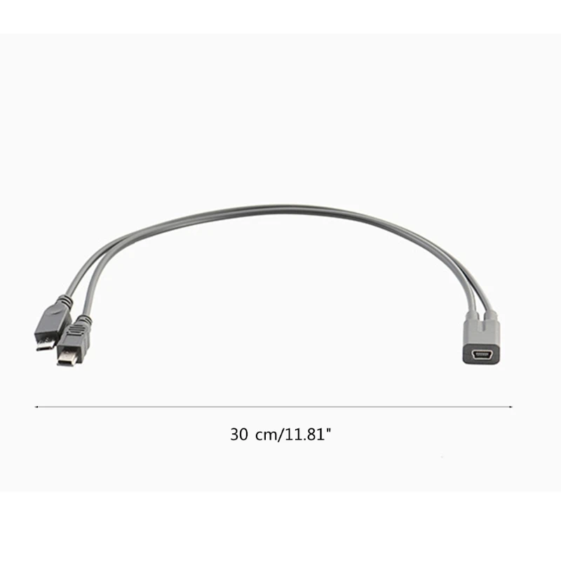 USB Charging Cable 40GE Mini USB Splitter Extender Cable Mini 5p Female to mini 5p Male+Micro Male Cord Splitter Extension Charging Cord 30cm