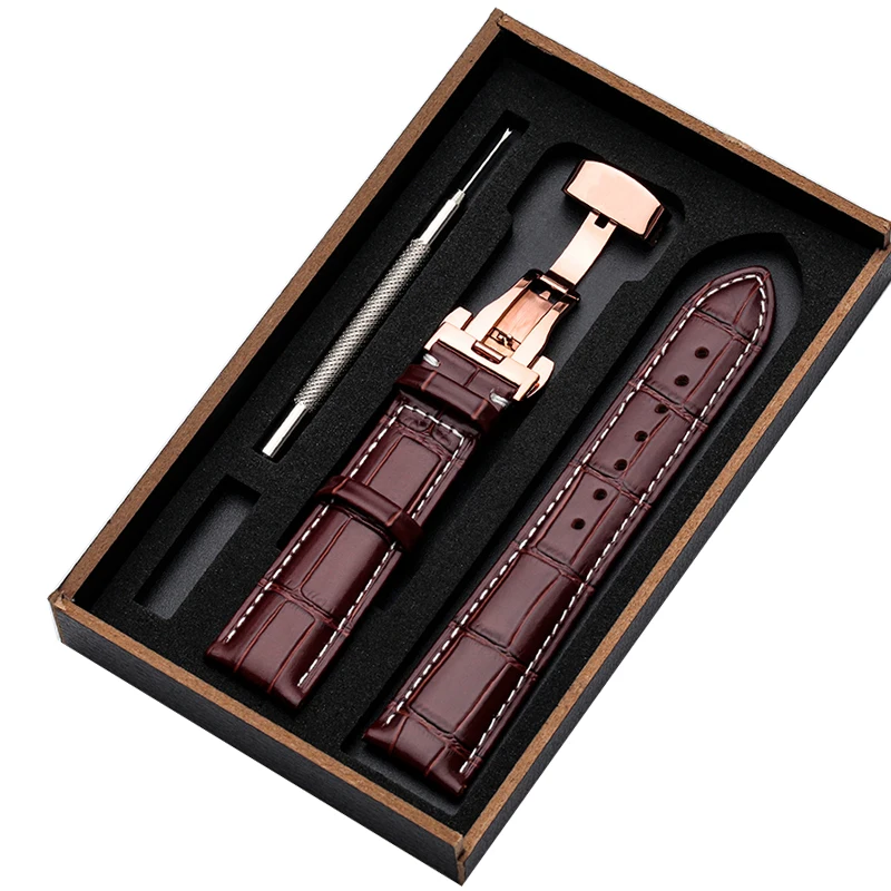 Elegant Calf Genuine Leather Alligator Grain Watch Strap with Butterfly Buckle - Multiple Sizes Available