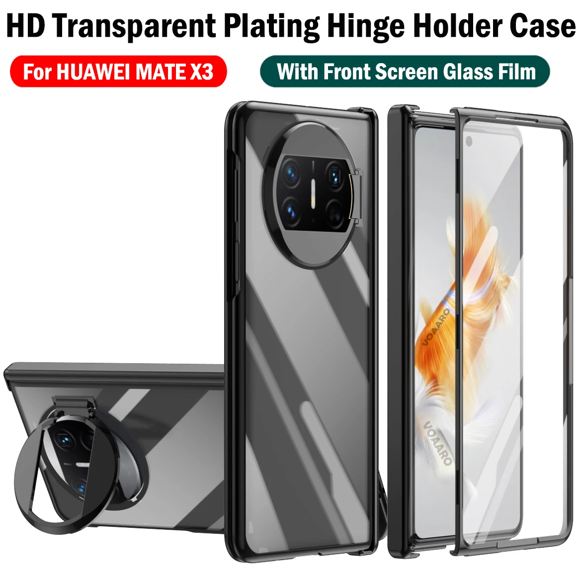 

Прозрачный защитный чехол HD для Huawei Mate X3, чехол для Huawei Mate X3, защитный чехол с петлями и откидной ножкой для переднего экрана