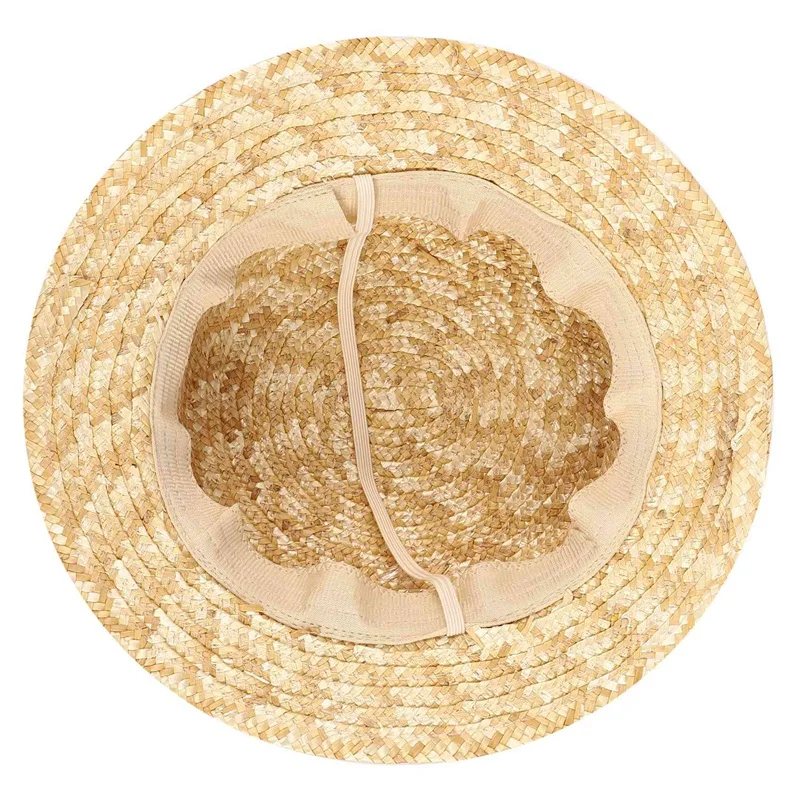 Cute Child Girls Straw Hat Bowknot Sun Hat Kids Large Brim Beach Summer Boater Beach Ribbon Round Flat Top Fedora
