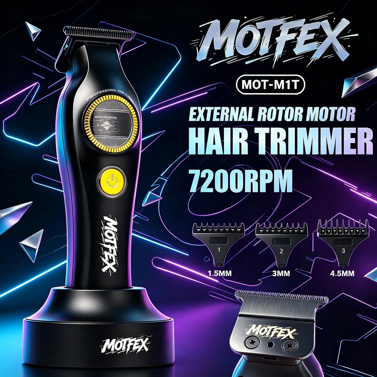 MOTFEX M1T 외부 로터 7200RPM 브러시리스 모터 헤어 트리머 전문 전기 헤어 클리퍼 DLC 블레이드 이발기