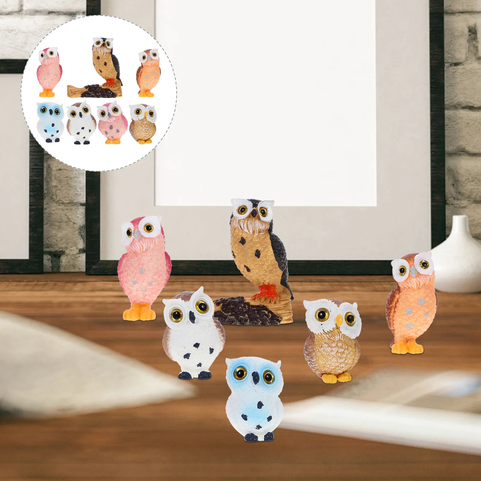 

7pcs Tiny Owl Ornament Miniature Owl-Shaped Statue Lawn Scene Decoration