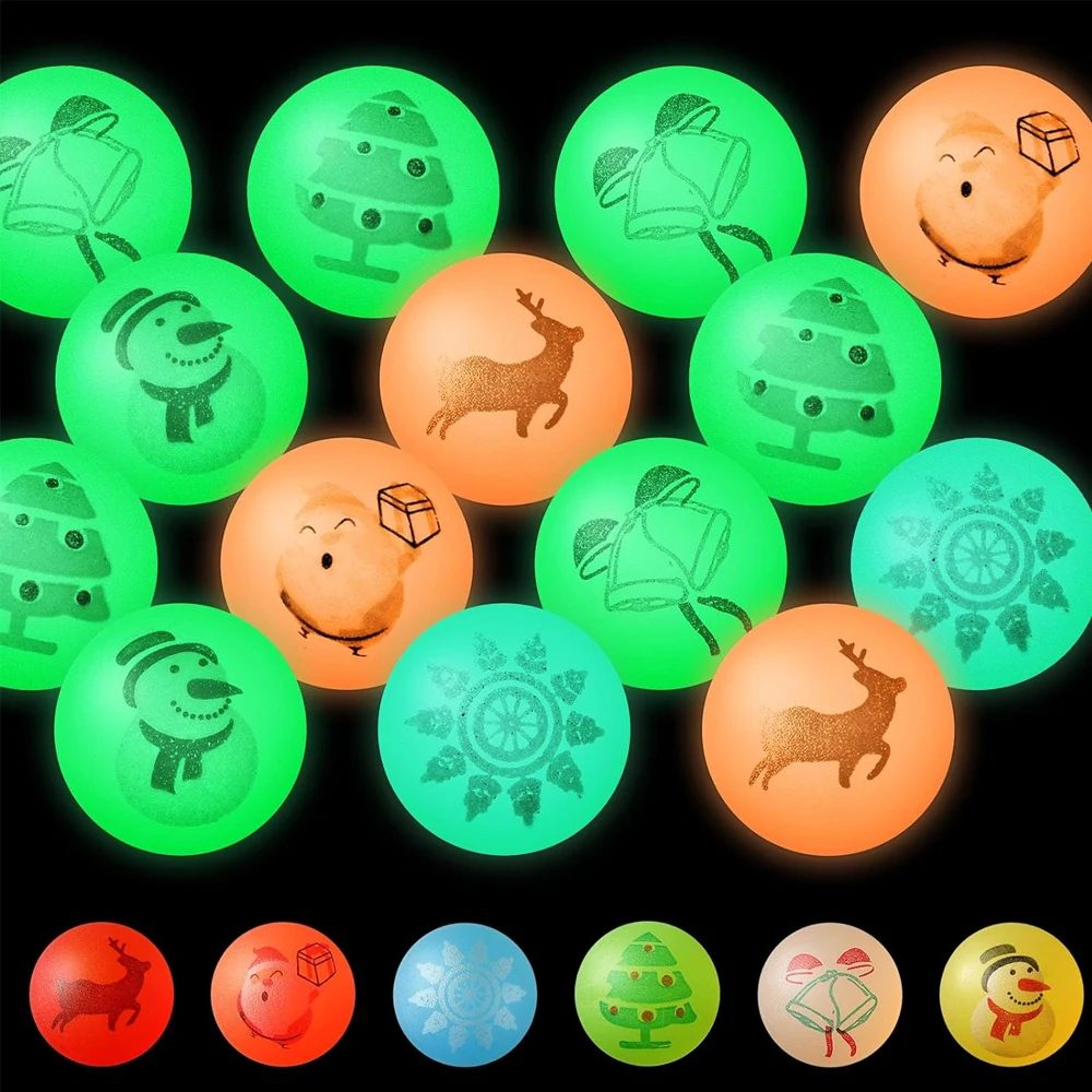 

12/24Pcs Christmas Glow in The Dark Bouncy Balls Santa Snowman Luminous Bouncing Ball for Kids Gifts 2024 Navidad Party Favors