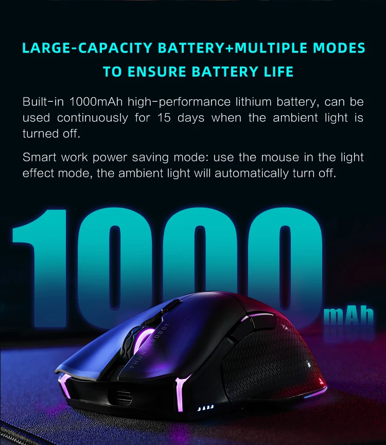 Wireless Wired RGB Gamer 19000 DPI 1000mAh Mouse para PC portátil Gaming