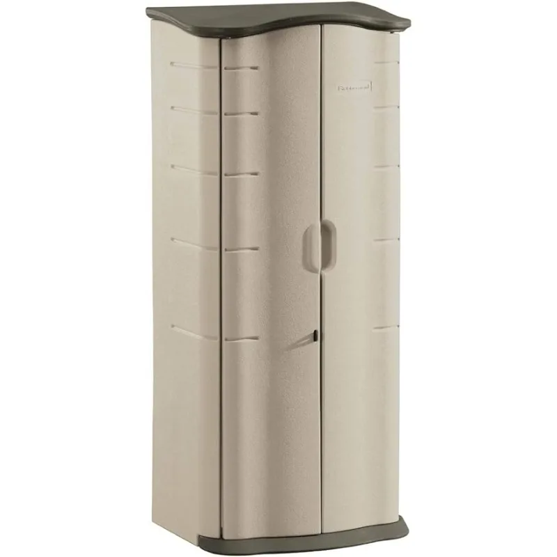 

Погодостойкий наружный вертикальный сарай Rubbermaid из смолы, 2x2,5 футов, оливковый и песчаный, для сада/двора/дома/бассейна