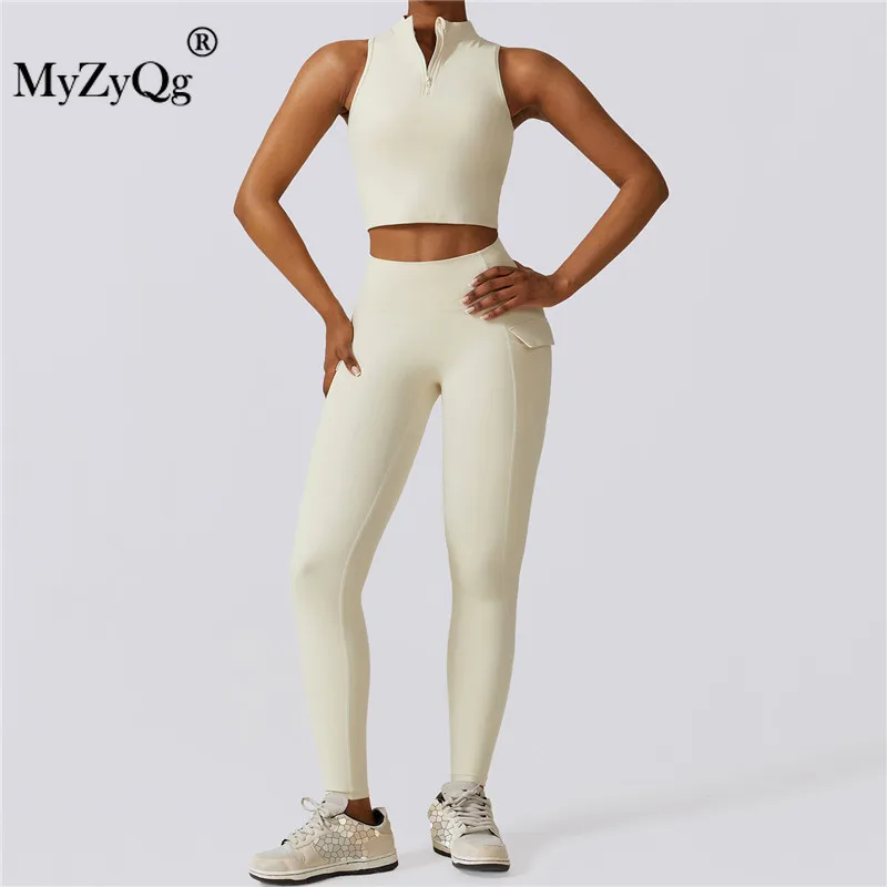 

MyZyQg Women Zipper Yoga Two-piece Set High Strength Sports Vest Shock-proof Running Fitness Wear Tight Pilate Pant Suit