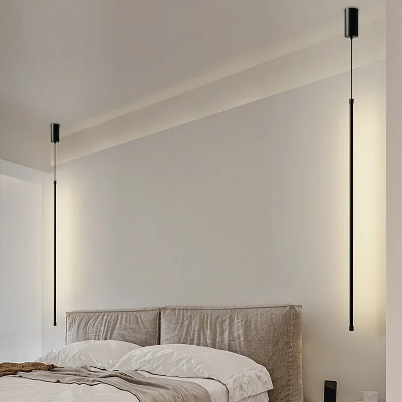 LED chandelier art lighting fixtures Modern straight LED Chandelier hanging light fixtures for dining room Black island Pendant Lights bedroom Background Lamp