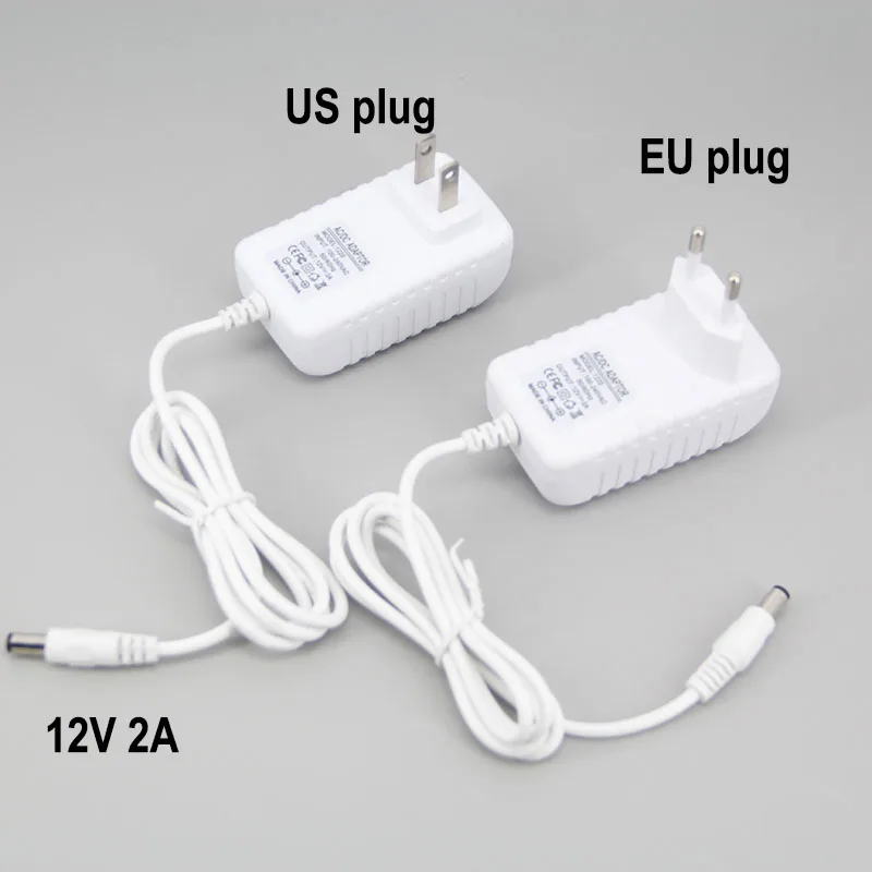 백색 LED 드라이버 AC 110V-240V to DC EU US 플러그, 전원 공급 어댑터, 스트립 조명용 스위칭 컨버터 충전기, 12V 2A, 2000ma