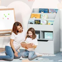 Kids Storage Bookcase Stand w/ Display Shelves & Drawer for Toys & Books, Grey 1