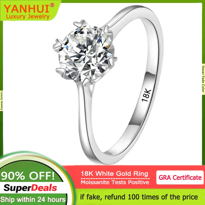 Luxury 18K White Gold Ring Heart Six Claw Inlay 1 Carat Moissanite Diamond Rings For Women Wedding Jewelry Anniversary Gift