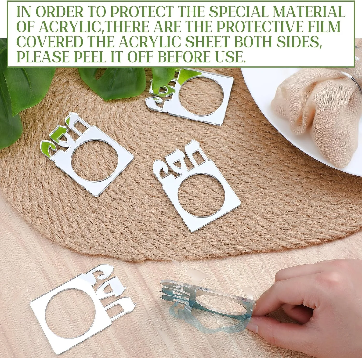 12pcs Pesach Seder Acrylic Napkin Rings ,Mirrored Napkin Holders Acrylic Serviette Holder for Jewish Passover Table Deco