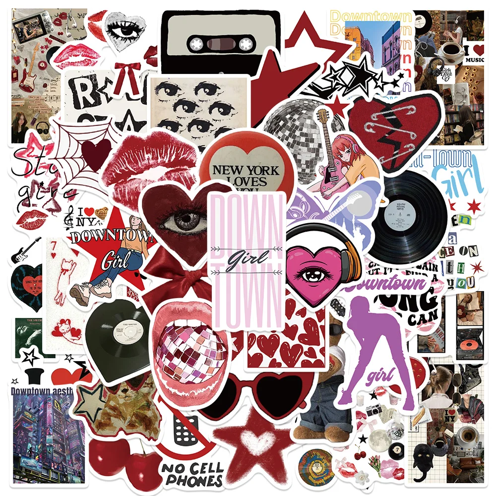 50PCS Downtown Y2K Girls VSCO 90s Vintage Cool Stickers Cute