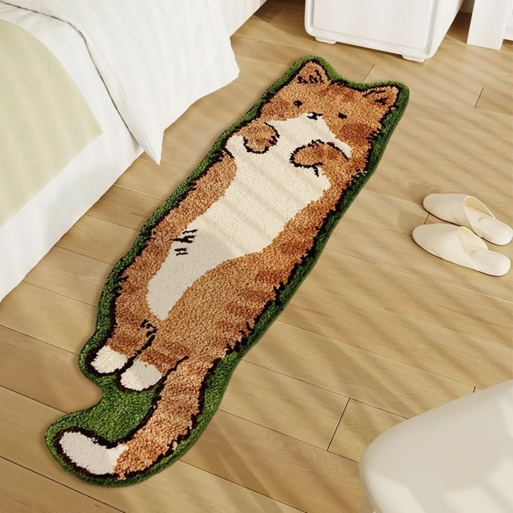A long rug with a cat design