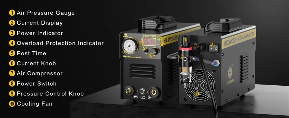 HZXVOGEN HVC50 Plasmaschneider AIR HF Kontakt Digitaler Inverter-Plasmaschneider 50 Ampere 220V Schnittstärke 1-15mm für Edelstahl Aluminium – Detail 4
