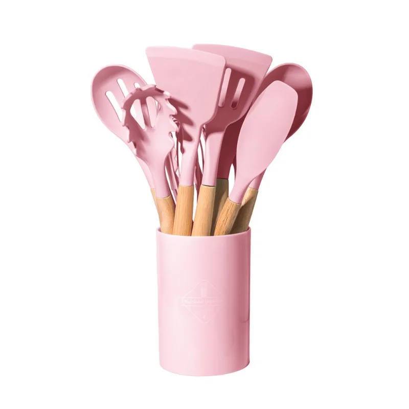 12Pcs Silicone Cooking Utensils Set Wooden Handle Kitchen Cooking Tool Non stick Cookware Spatula Shovel Egg Kitchenware Beaters