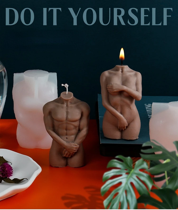3D Human Body Silicone Candle Mold Shy Male Female Body DIY Cake Chocolate Ornament Mold Handmade Soap Candle Making Resin Mold