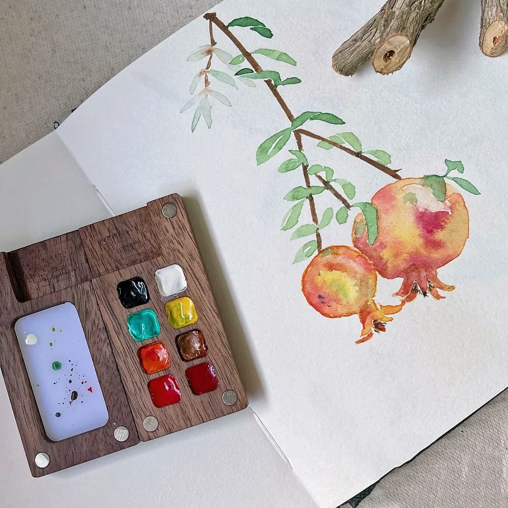 Paint Tray Color Palette Watercolor Palette Portable Travel Wooden Handmade 8 Grid 0.5ml Watercolor Paint Palette Oil Paints Tray Box Empty Box Mini Black Walnut Paint