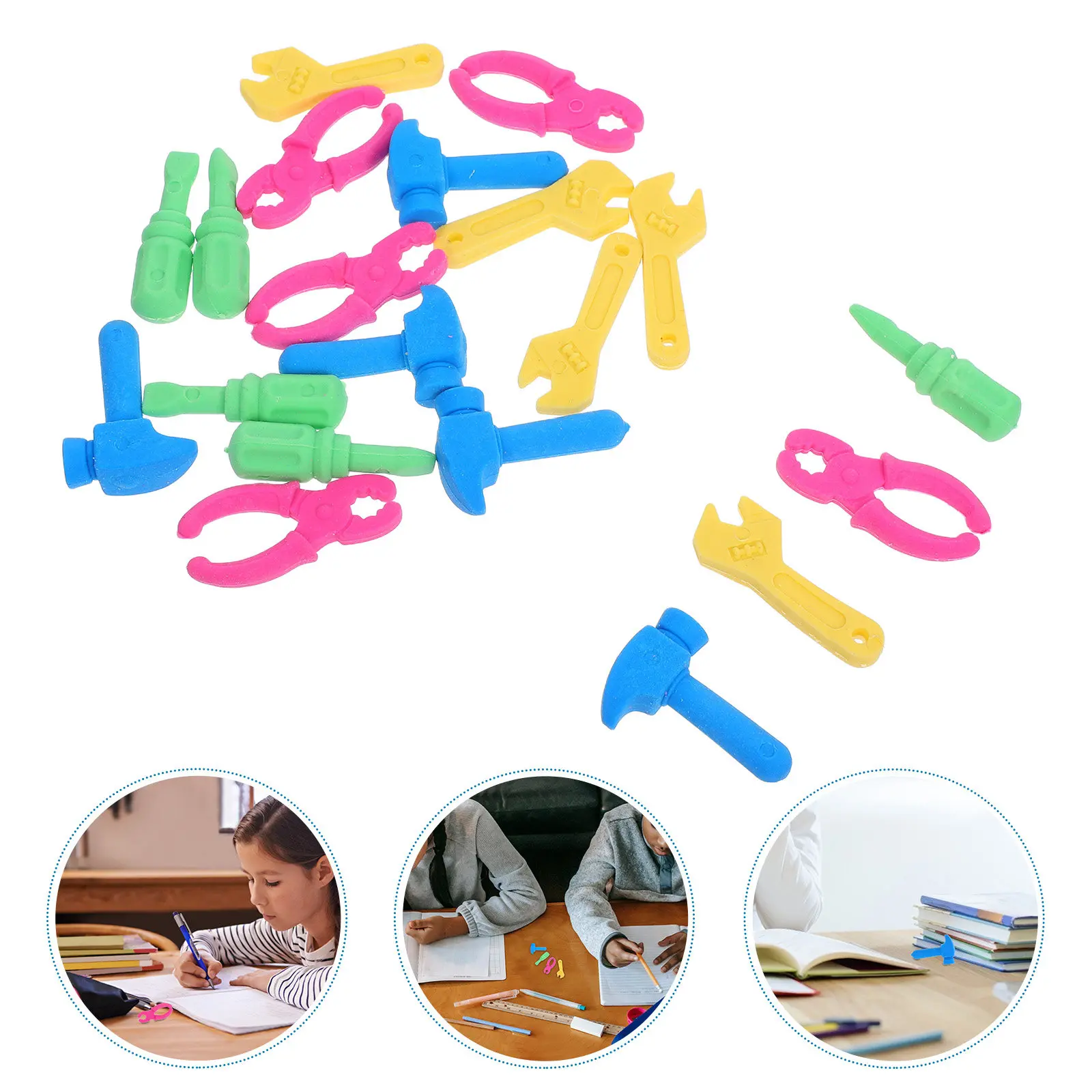 20Pcs 렌치 지우개 어린이용 드라이버 연필 지우개 창의적인 교실 용품 재미있는 지우개 대량 드로잉 학교 상품