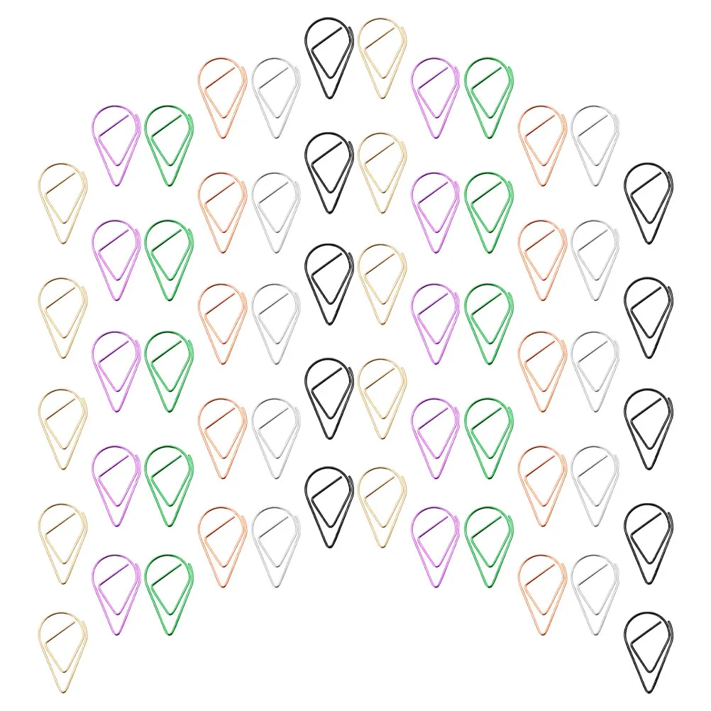 100Pcs 금속 물방울 모양의 종이 클립 사무실 학교 DIY 정렬 파일 조직을위한 작은 귀여운 장식 클립