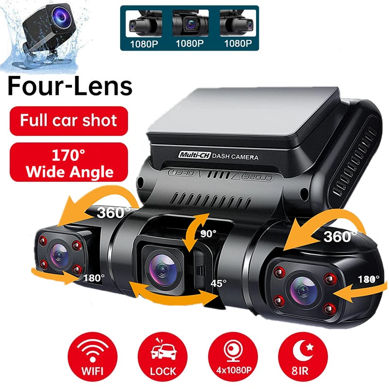 4CH 4*1080P Dash Cam 3CH 4*1080P Car DVR 8 Infrared Light Night Vision WiFi 24H Parking Monitor Automatic Video Recorder 256GB