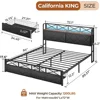 California King Bed Frame with Hidden Storage, 2 Drawers, Led Lights, Charging Station, Upholstered Headboard, Bed Frame 2