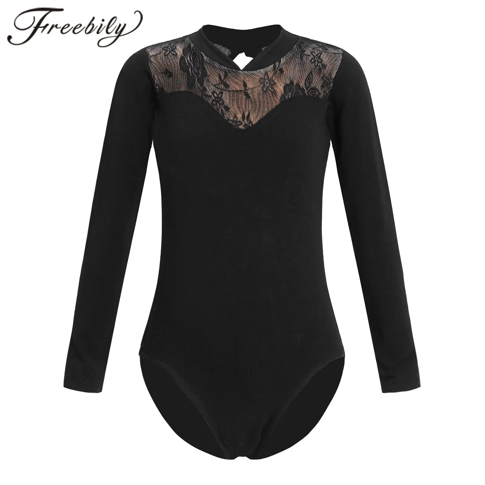 

Детский гимнастический комбинезон с длинными рукавами для девочек, детская кружевная Лоскутная Одежда для танцев