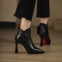 High heeled boots for women 2025 autumn and winter new short boots women's belt buckle sexy boots - Image 2