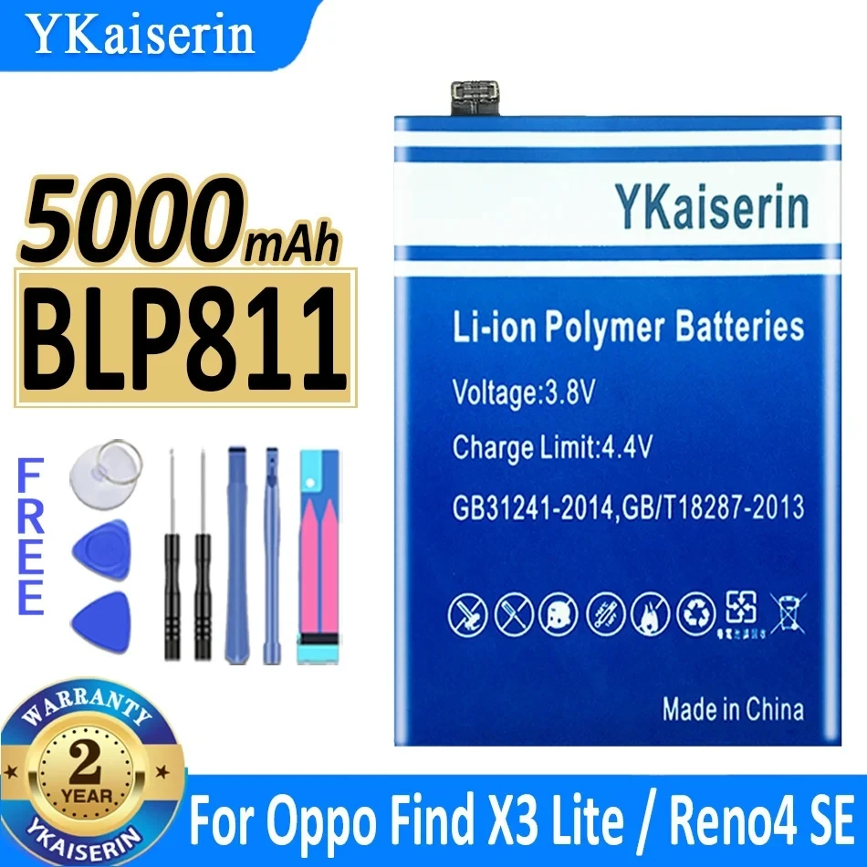 

YKaiserin 5000mAh Battery BLP811 for Oppo Find X3 Lite CPH2145/Reno4 SE/5 5G PEAT00 PEAM00 PEGM00 PEGT00 Moile Phone Batterie