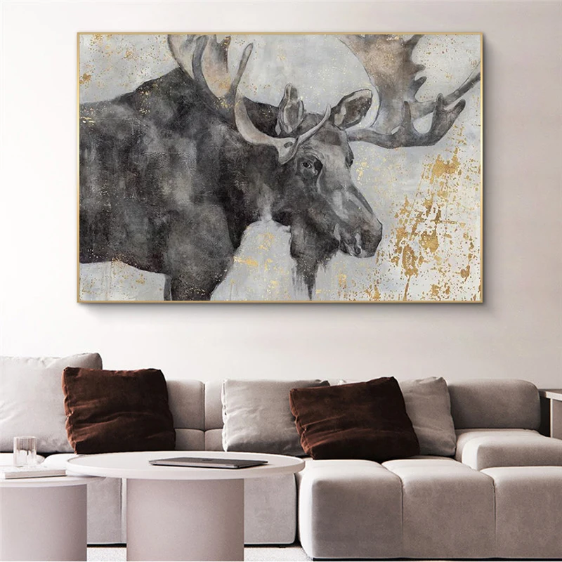 

Creative Animals Moose Deer Mural Posters Canvas Wall Art Pictures Home Decor Paintings for Living Room Bedroom Decorations