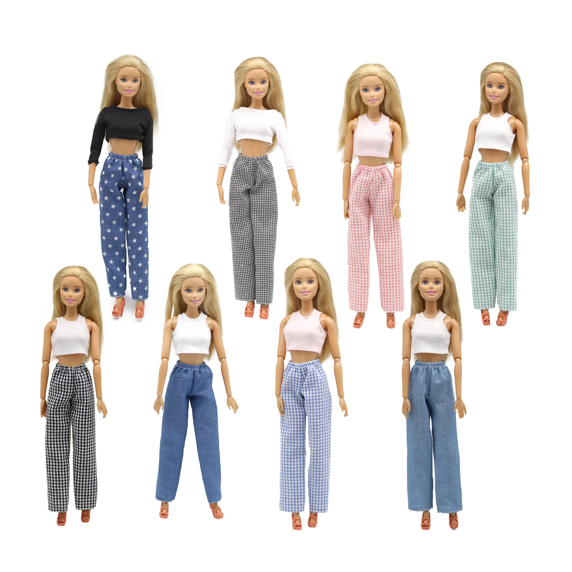 

29cm Doll Princess Sleeveless Top, Jeans Loose Pants For 1/6 Doll Set Fashion Dollhouse Accessories Clothe