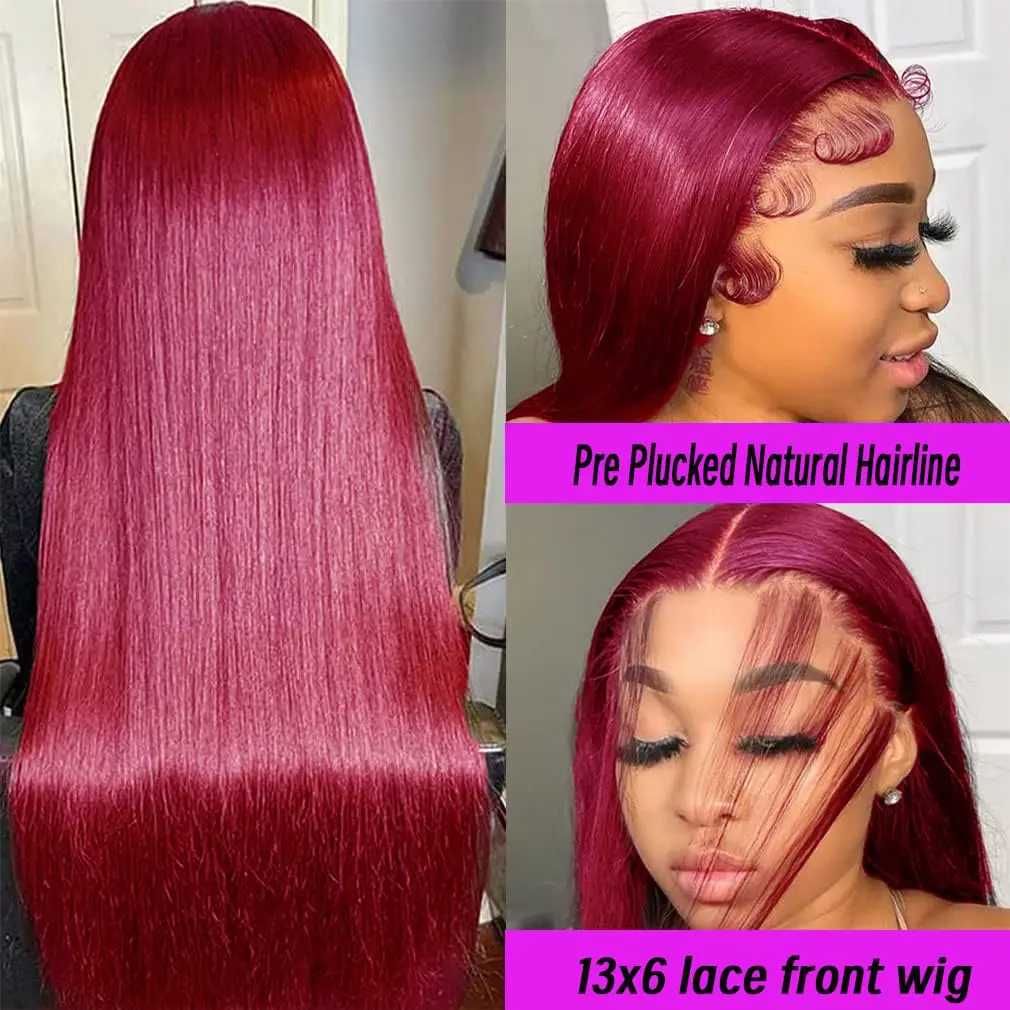 13x4 Burgundy Wig Human Hair 99J Burgundy Lace Front Wigs for Black Women 28 Inch 13x4 HD Lace Straight Burgundy Human Hair Wig