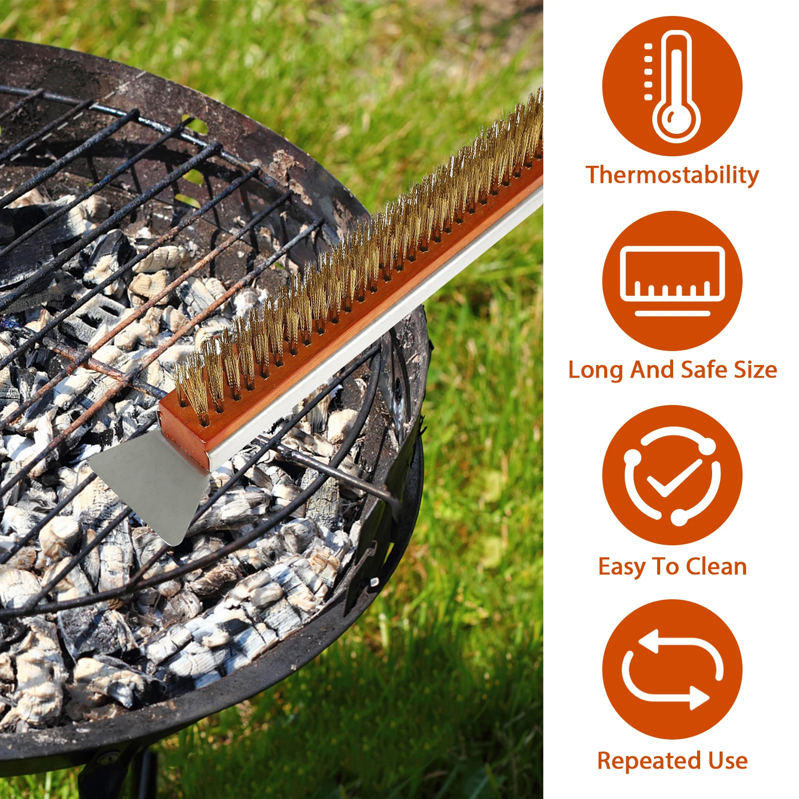 Pizza Oven Brush 21inch Pizza Stone Brush with Wooden Handle Copper Wire and Scraper Stone BBQ Grill Cleaning Tool