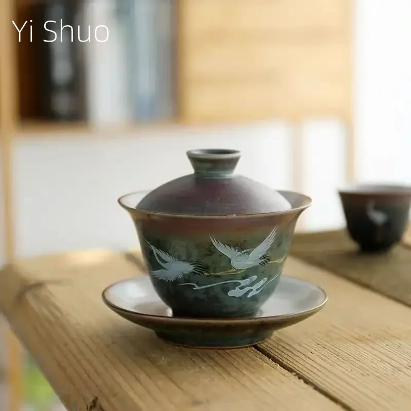 Vintage Ceramic Gai Wan Cha Large Number King Kung Fu Tea Anti-Scalding Tea Sancai Bowl A Single Home Sopera De Ceramica Gaiwan