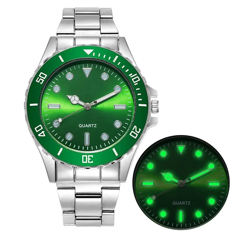 

Часы наручные мужские кварцевые, модные деловые Роскошные Серебристые зеленые водостойкие светящиеся цифровые с бриллиантами