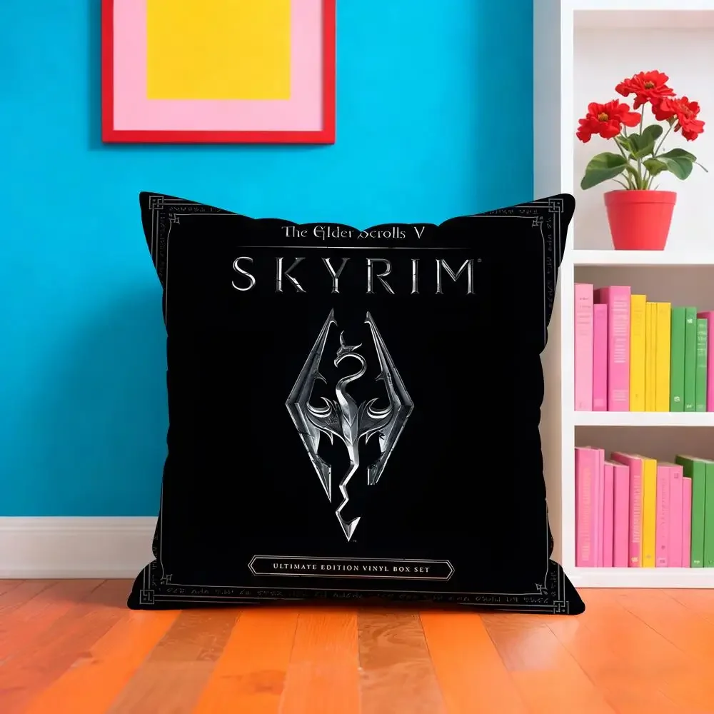 The Elder S-scroll V Skyrim 베개 커버 쿠션 커버 부드럽고 세탁이 쉬운 베개 커버 ? 소파, 침대, 여행 및 사무실에서 다용도로 사용 가능