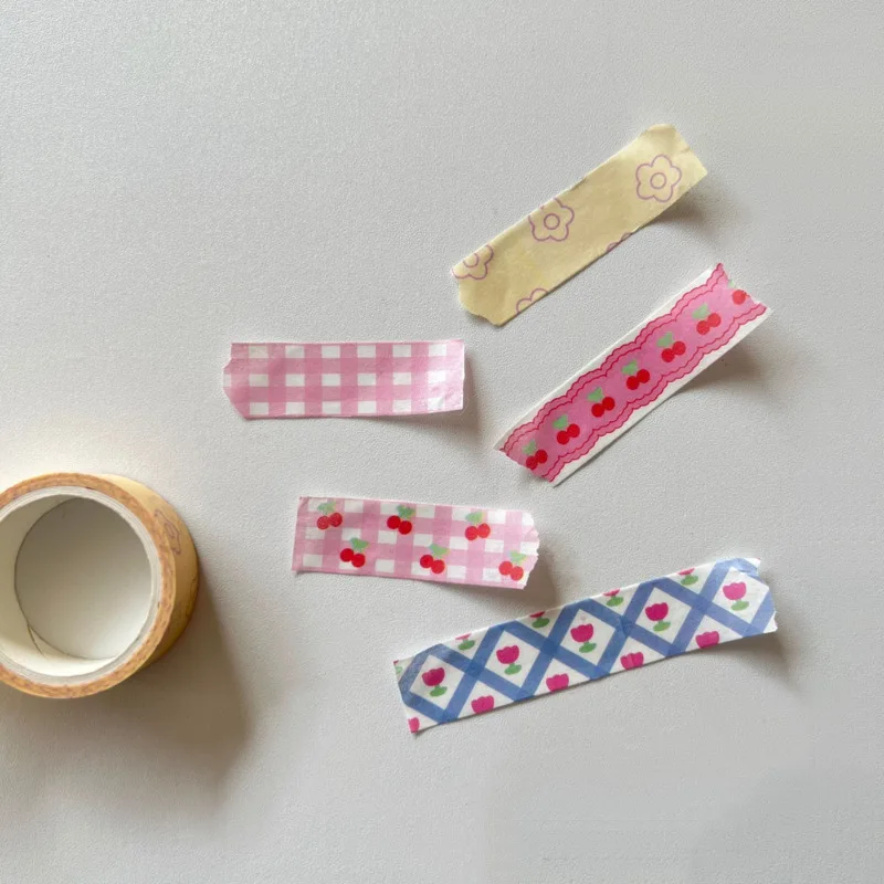 1Pcs Pink Grid Cherry Flower Washi Tape Decorative Adhesive Tape Color Masking Tape For Sticker Scrapbooking DIY Stationery Tape