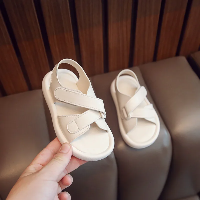2024 Summer Kids Beach Shoes Children Soft Leather Sandals Simple Style Unisex Boys Girls Casual Sport Sandals Size 22-37 4
