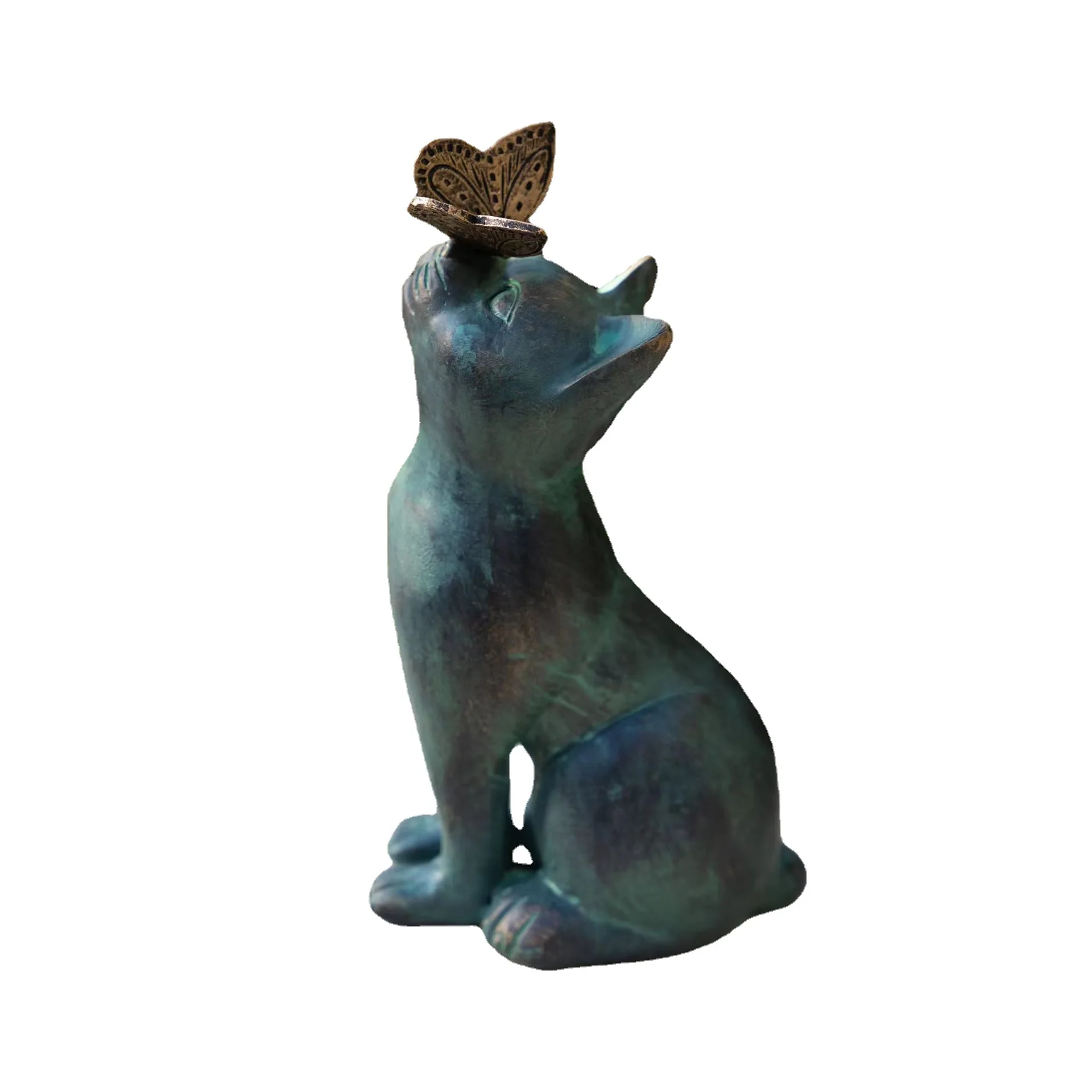 Hot Selling Curious Cat and Butterfly Garden Outdoor Statue Sculpture Garden Statue Indoor Home Decoration Desktop Decoration