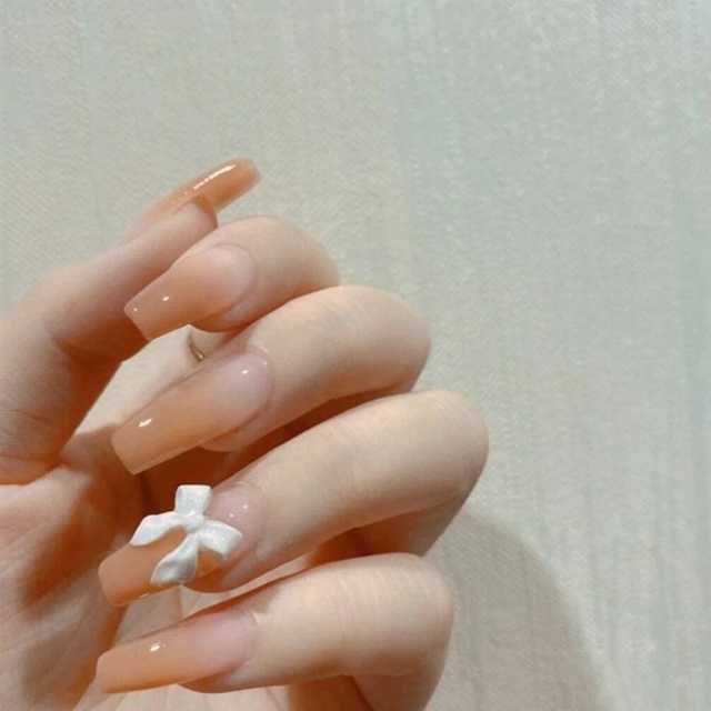 Detachable Jelly Gradient with design False Nails Wearable Ballerina Coffin Fake Nails Full Cover Nail Tips Press On Nails